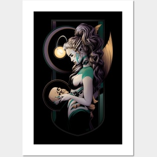 Anglerfish Mermaid Holding Skull - From the Depths Posters and Art